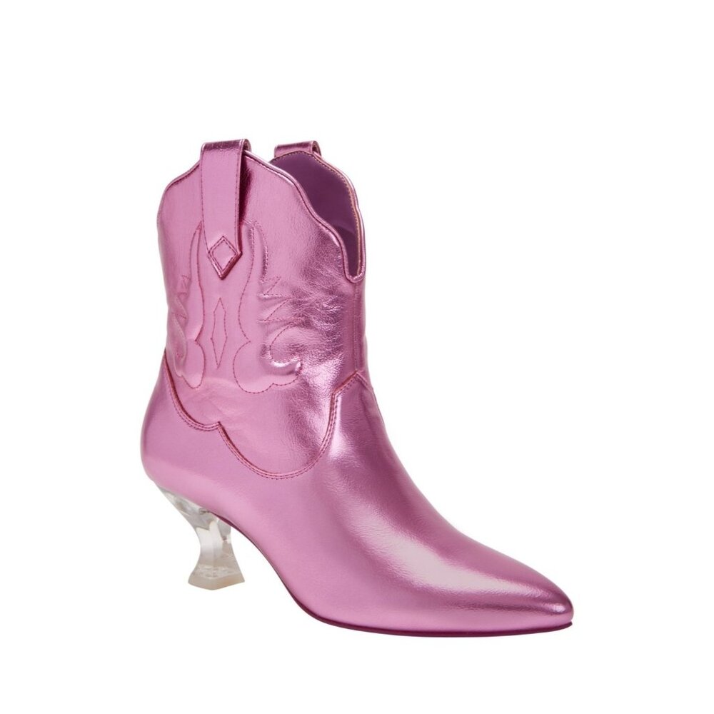 139$ Katy Perry The Annie-O Lucite Heel Ankle Booties Women's Size 11 US Pink - Picture 1 of 1